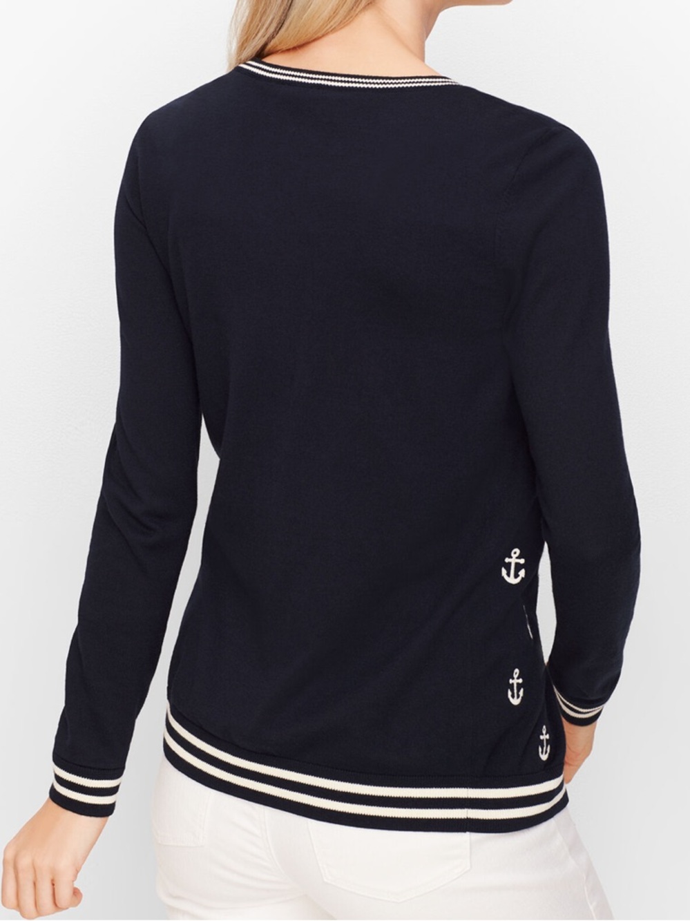 2-PC Nautical Anchor Cardigan Set Twinset Navy Crew Neck Sweater M NWT Talbots - Picture 2 of 12